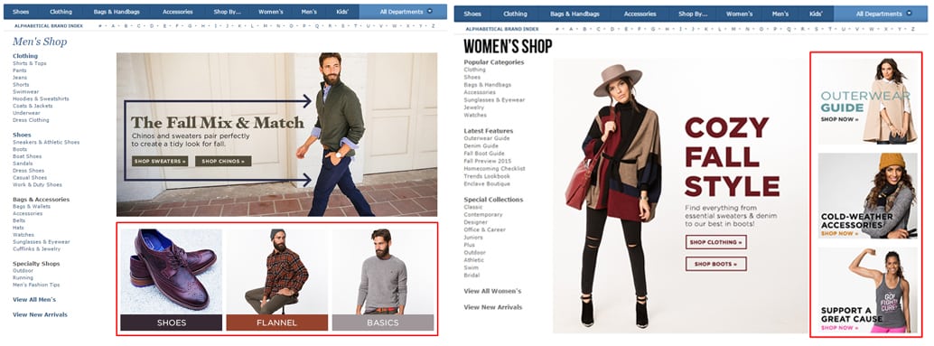 Zappos - men's shop vs women's shop