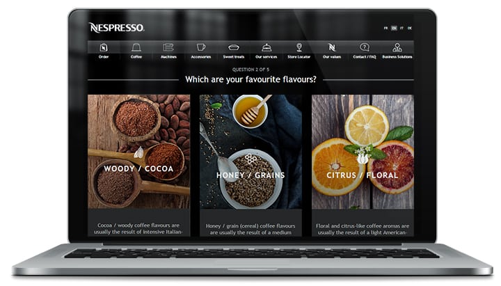 Guided Selling need-oriented question in a Nespresso coffee advisor.
