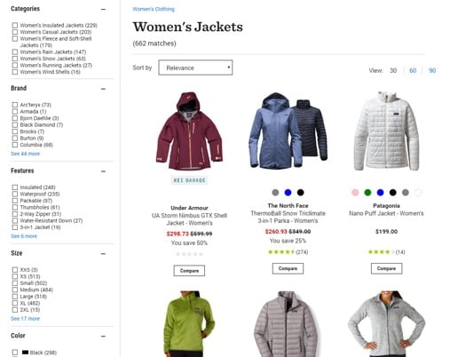 Faceted Search Women's Jackets