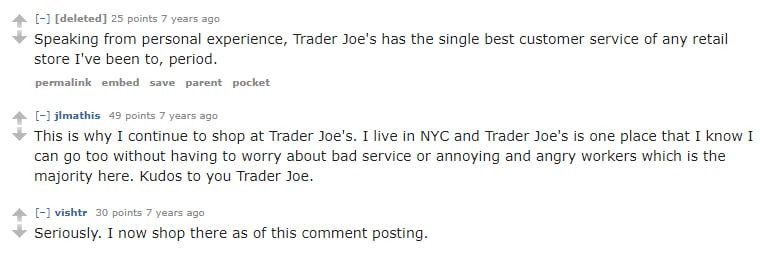 consumer reactions on Reddit trader joe