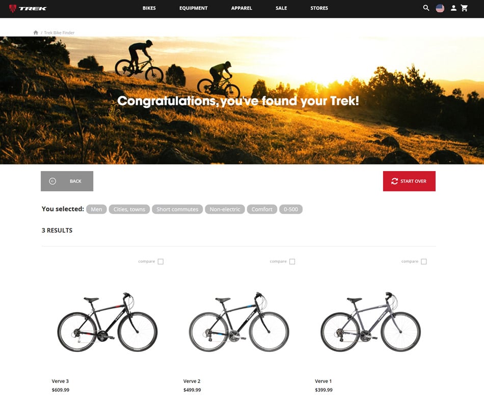 trek bicycle interactive bike finder results