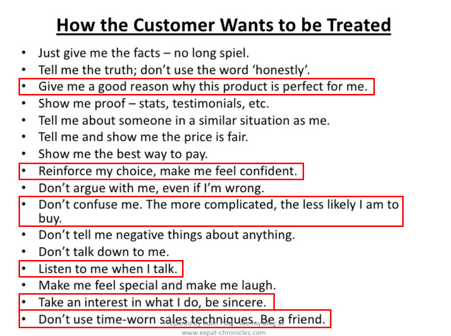 how the customer wants to be treated