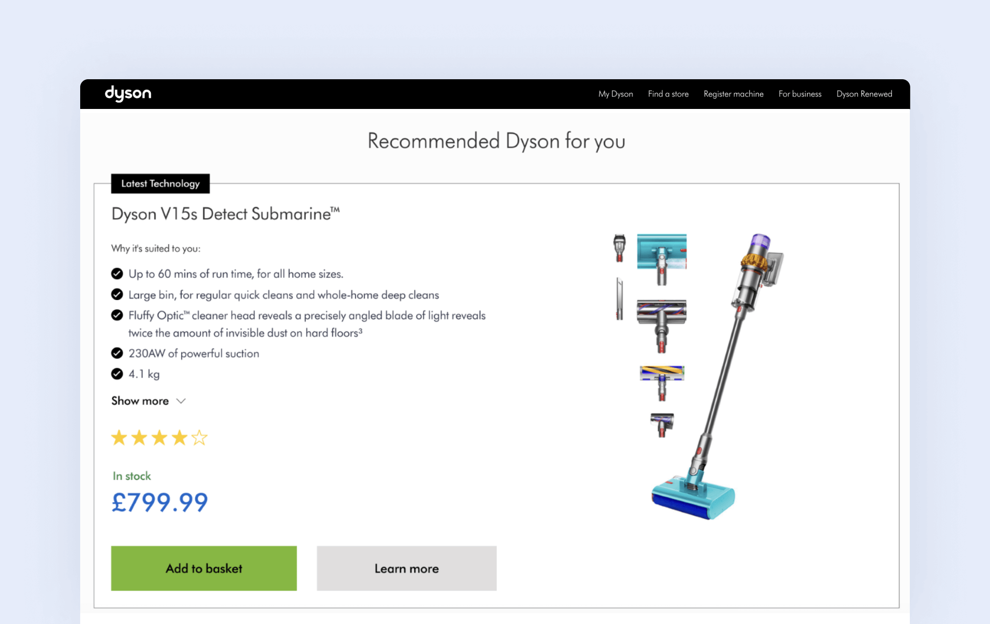 Dyson personalized product recommendations
